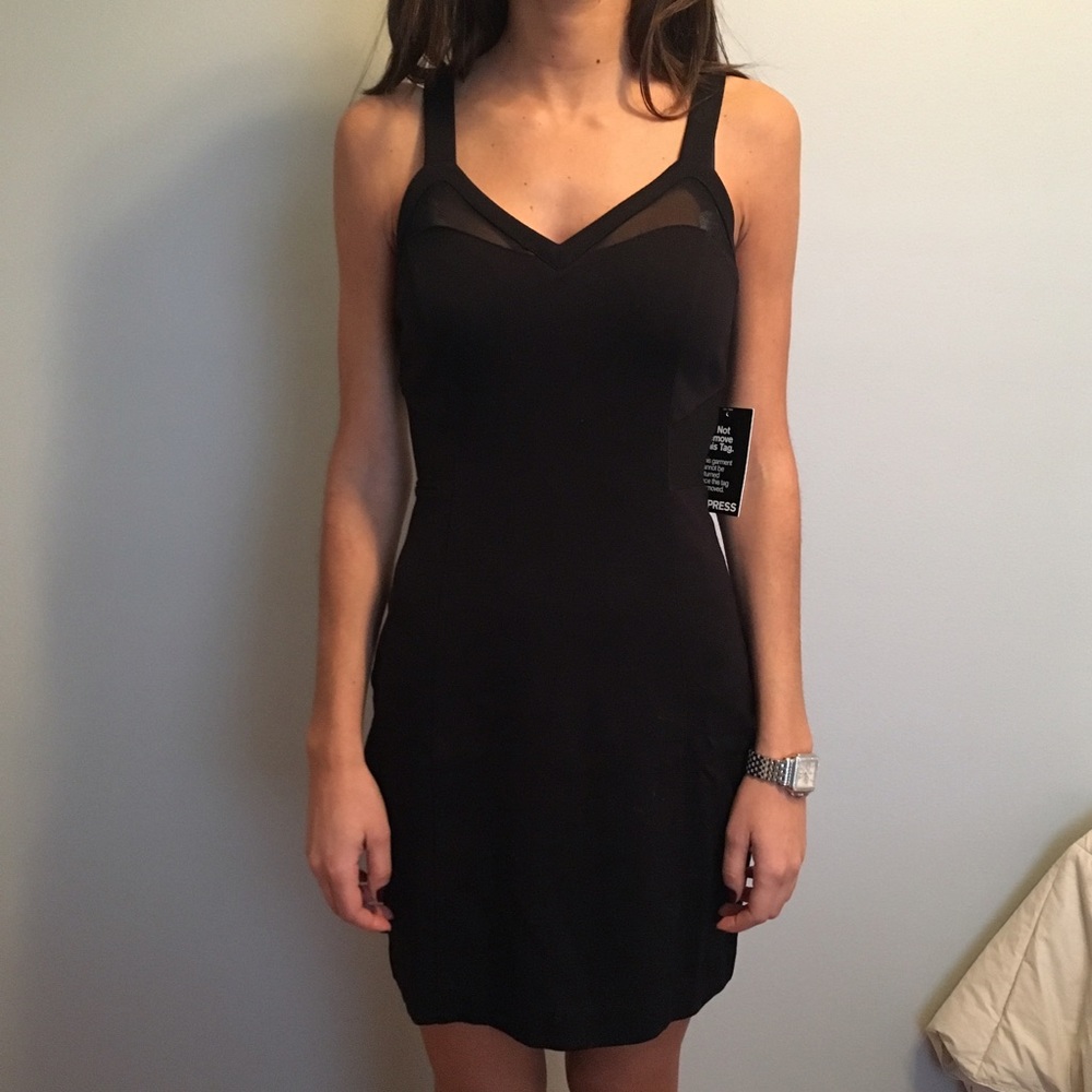Express sheer cut out body con dress black. Sz2